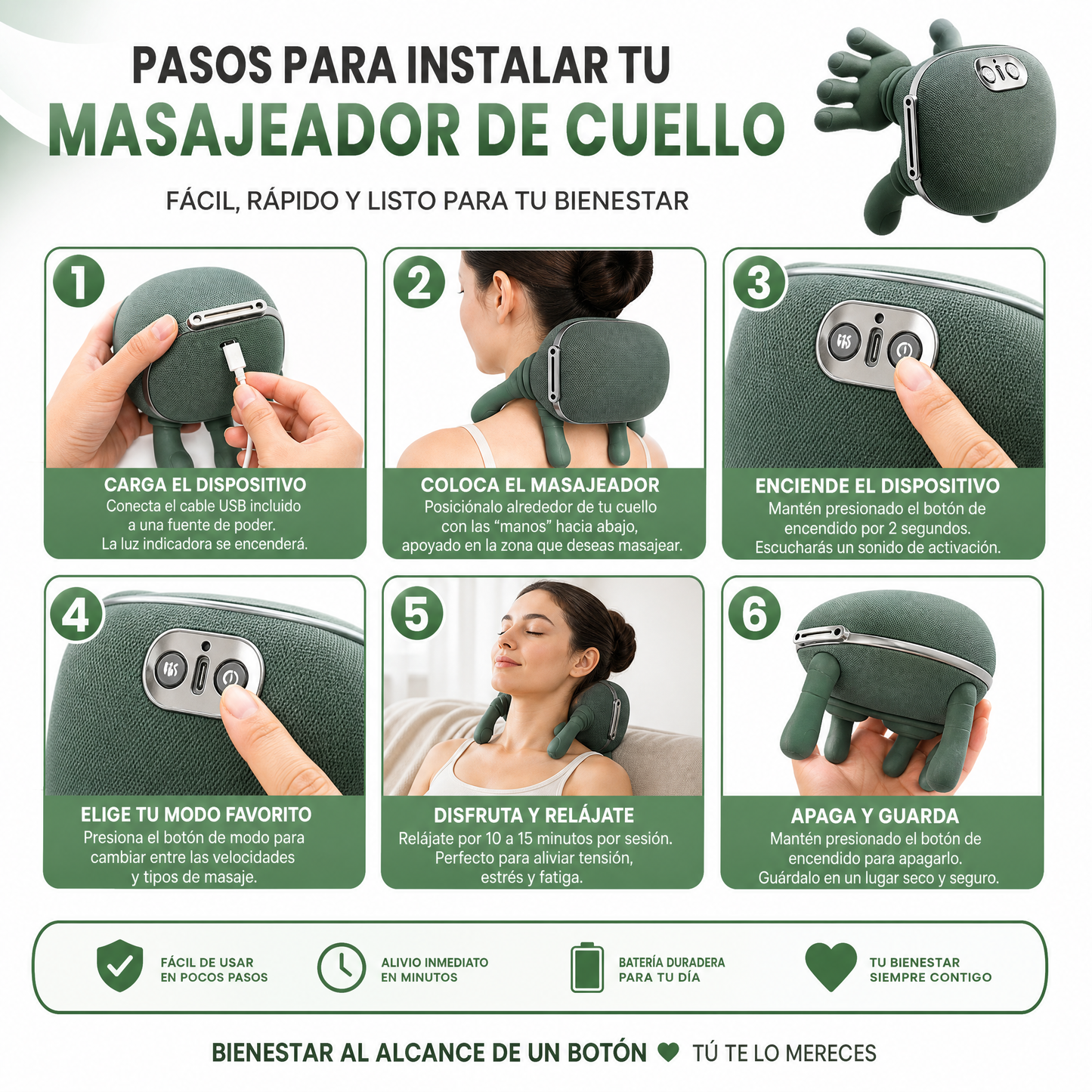 Masajeador De Cuello Con Manos Verde